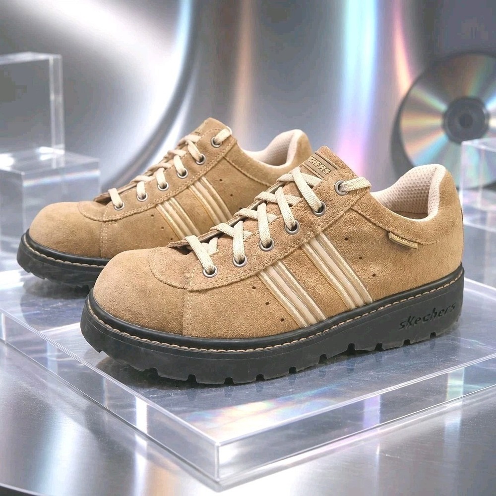 Skechers Jammers Suede Chunky Platform Shoes Womens 10 Tan Brown Vintage Y2K